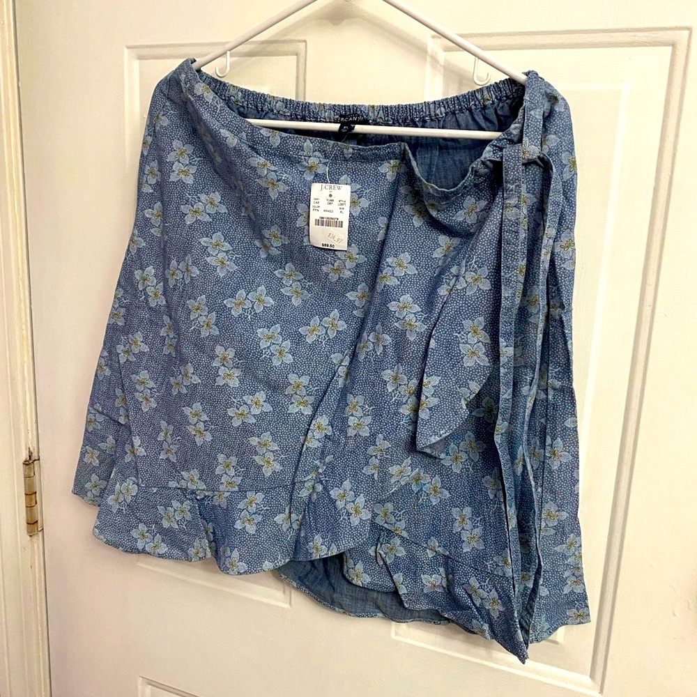 JCrew Floral Blue Wrap Skirt, XL, NWT